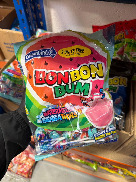 Colombina Bon Bon Bum Watermelon Sensation Lollypops Pack Of 24