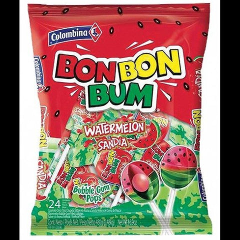 Colombina Bon Bon Bum Watermelon Lollypops Pack Of 24