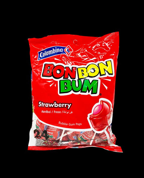 Colombina Bon Bon Bum  Strawberry Lollypops Pack Of 24