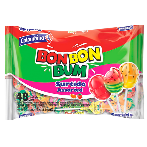 Colombina Bon Bon Bum Assorted Lollypops Pack Of 48